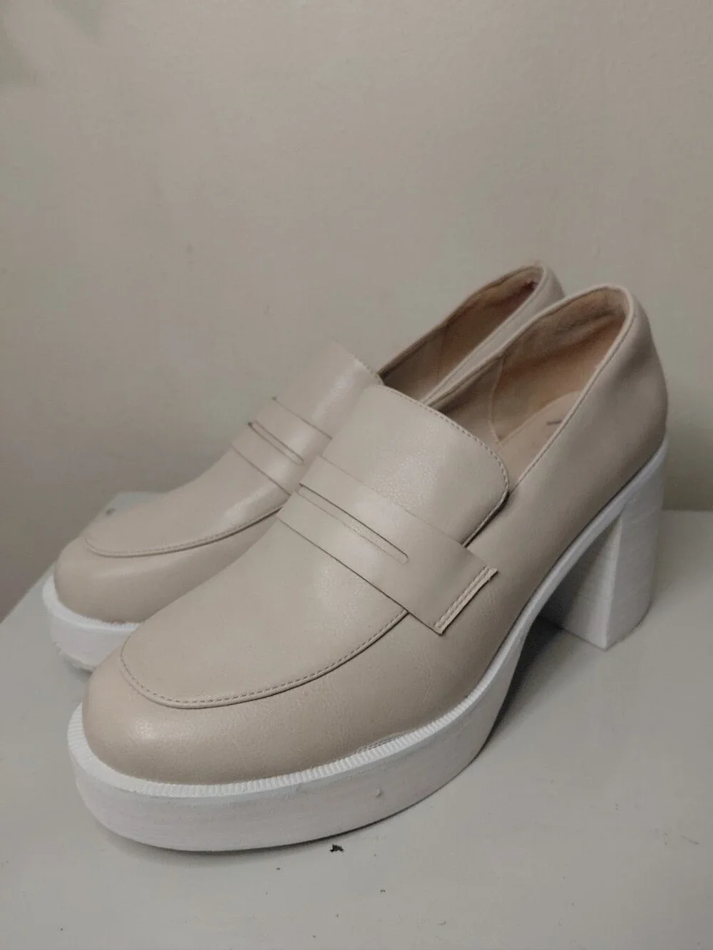 Oasis Society Hannah Cream Platform Penny Loafers with Chunky Block Heel Sz 8.5